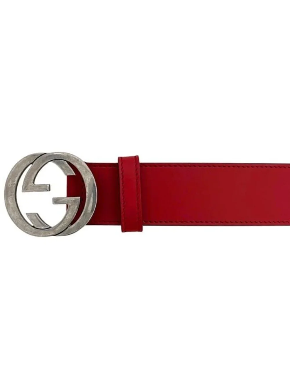 Gucci Belt Red Interlocking Waist 100 35 Leather Metal GG Logo Buckle